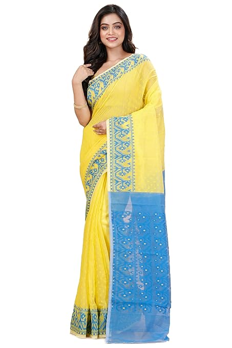 Women’s Soft Resham Dhakai Ball Work Jamdani Saree without Starch And Without Blouse Piece (Steel)